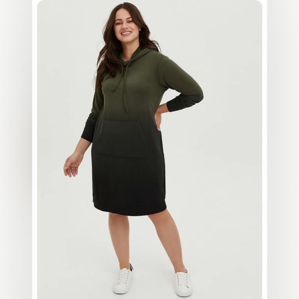 NWOT SIZE 3 Torrid Hooded Dress French Terry Olive Dip Dye Green TORRID DRESS